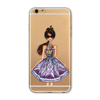 Cases For iPhone 6 6s Plus 6Plus Fashionable Dress Shopping Modern Girls Painted TPU Transparent Clear Soft Silicon Phone Cover