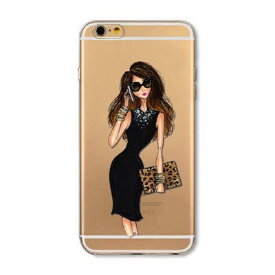 Cases For iPhone 6 6s Plus 6Plus Fashionable Dress Shopping Modern Girls Painted TPU Transparent Clear Soft Silicon Phone Cover