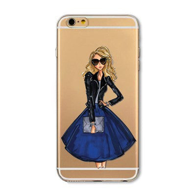 Cases For iPhone 6 6s Plus 6Plus Fashionable Dress Shopping Modern Girls Painted TPU Transparent Clear Soft Silicon Phone Cover