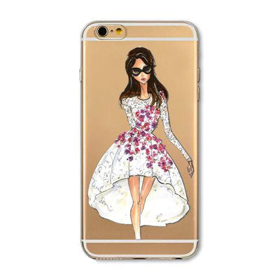 Cases For iPhone 6 6s Plus 6Plus Fashionable Dress Shopping Modern Girls Painted TPU Transparent Clear Soft Silicon Phone Cover