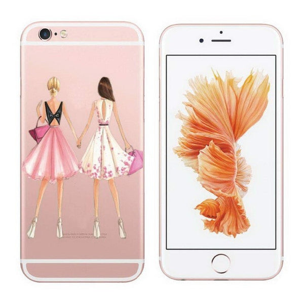 Cases For iPhone 6 6s Plus 6Plus Fashionable Dress Shopping Modern Girls Painted TPU Transparent Clear Soft Silicon Phone Cover