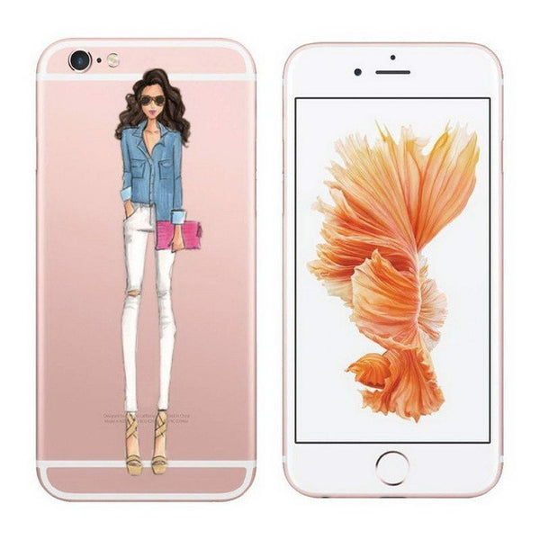 Cases For iPhone 6 6s Plus 6Plus Fashionable Dress Shopping Modern Girls Painted TPU Transparent Clear Soft Silicon Phone Cover