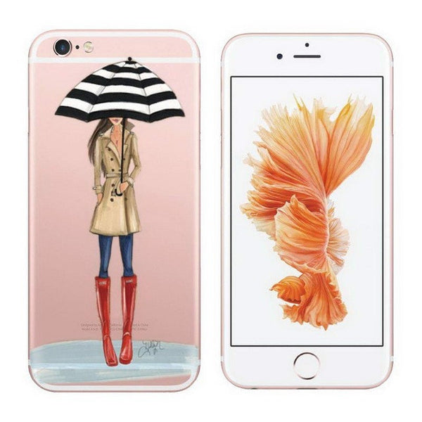 Cases For iPhone 6 6s Plus 6Plus Fashionable Dress Shopping Modern Girls Painted TPU Transparent Clear Soft Silicon Phone Cover