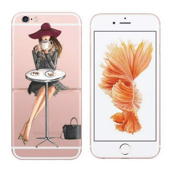 Cases For iPhone 6 6s Plus 6Plus Fashionable Dress Shopping Modern Girls Painted TPU Transparent Clear Soft Silicon Phone Cover