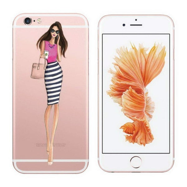 Cases For iPhone 6 6s Plus 6Plus Fashionable Dress Shopping Modern Girls Painted TPU Transparent Clear Soft Silicon Phone Cover