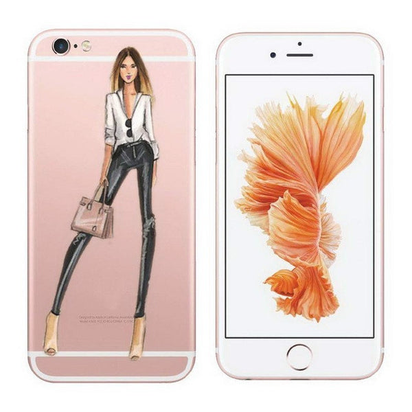 Cases For iPhone 6 6s Plus 6Plus Fashionable Dress Shopping Modern Girls Painted TPU Transparent Clear Soft Silicon Phone Cover