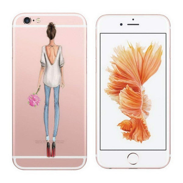 Cases For iPhone 6 6s Plus 6Plus Fashionable Dress Shopping Modern Girls Painted TPU Transparent Clear Soft Silicon Phone Cover