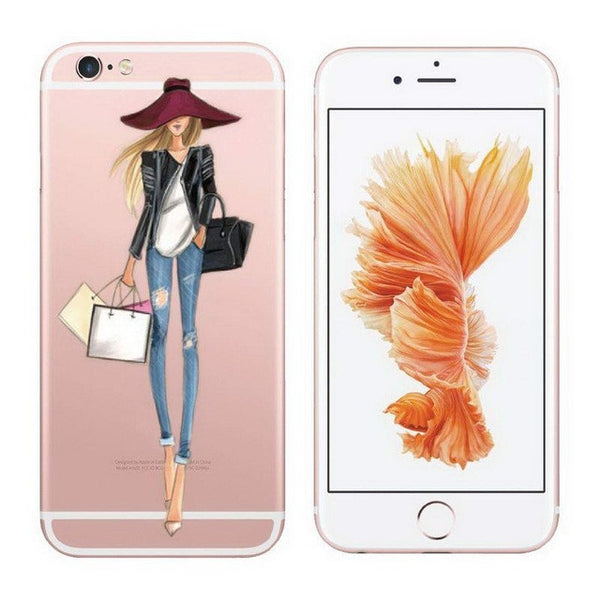 Cases For iPhone 6 6s Plus 6Plus Fashionable Dress Shopping Modern Girls Painted TPU Transparent Clear Soft Silicon Phone Cover