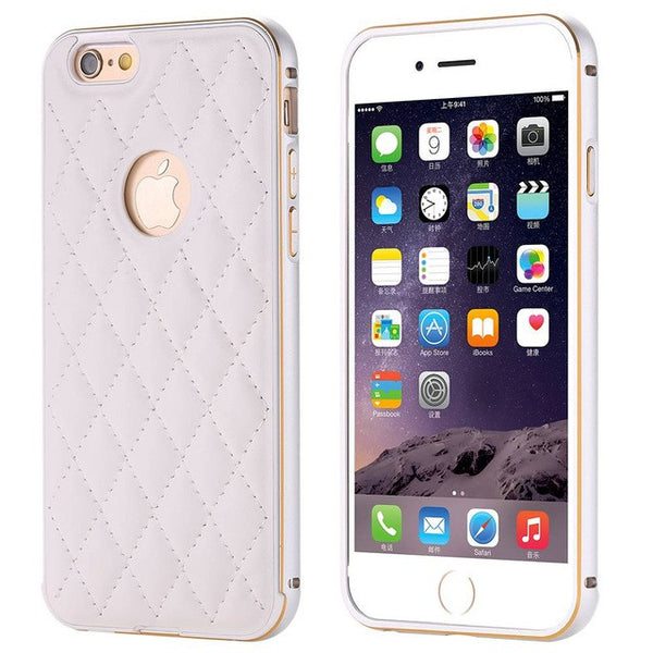 For iPhone6 6s 6s Plus Cover Luxury Aluminum Metal +Leather Back Accessories Gold Case Hole Logo For Apple iphone 6 6S 6 6s Plus