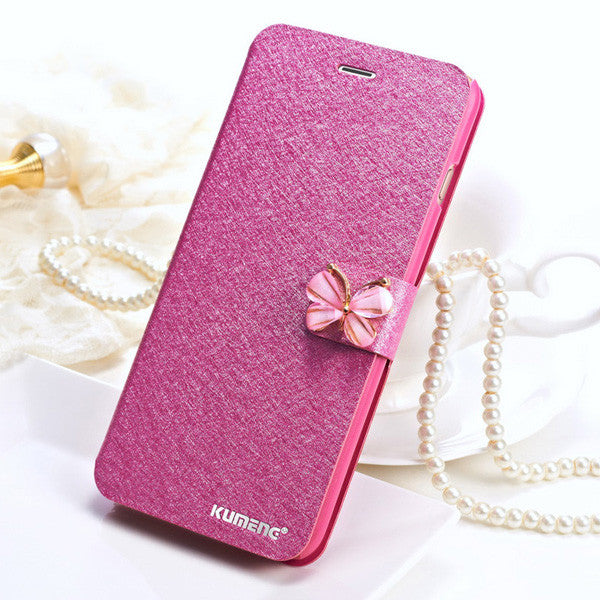 Bastec Luxury Fashion Butterfly Built-in Card slot Silk Pattern Stand Flip Leather Mobile Phone Case for iPhone 7 6 6S Plus