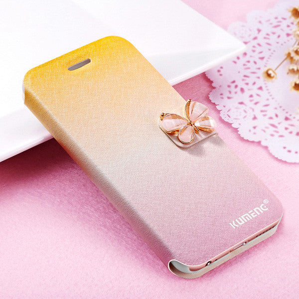 Bastec Luxury Fashion Butterfly Built-in Card slot Silk Pattern Stand Flip Leather Mobile Phone Case for iPhone 7 6 6S Plus