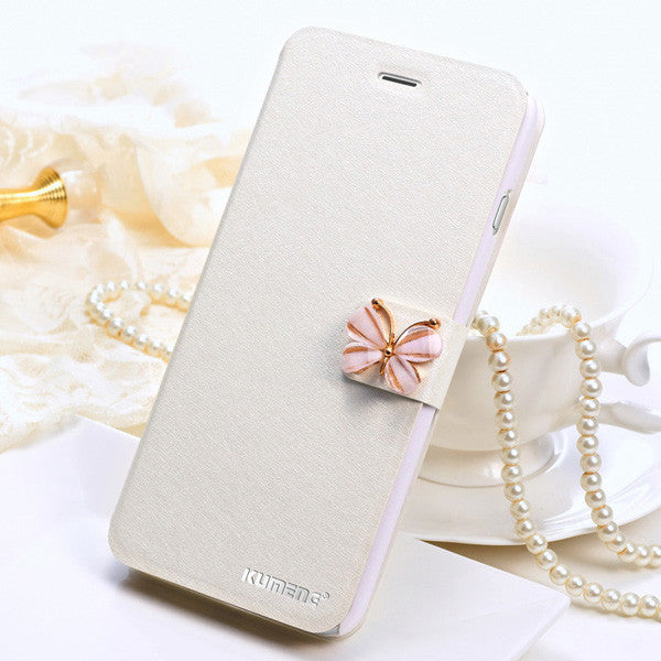 Bastec Luxury Fashion Butterfly Built-in Card slot Silk Pattern Stand Flip Leather Mobile Phone Case for iPhone 7 6 6S Plus