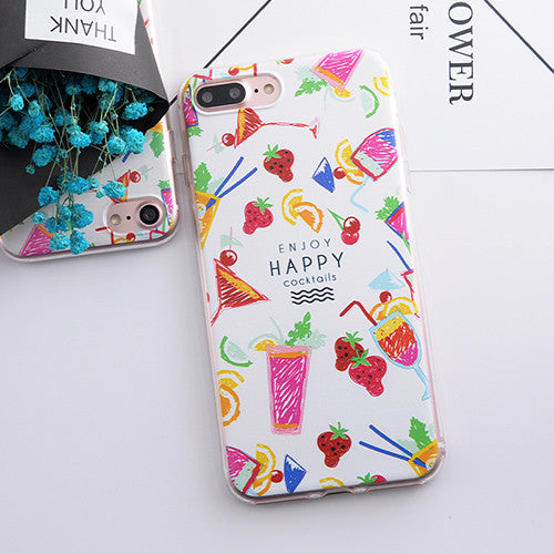 TPU Phone Cases for iphone 5s 5 SE 6 6s 6plus Flower Daisy Plants Fruit Cactus Leaves Pattern For iphone 7 Case For iphone 7plus