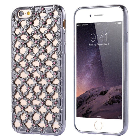 Luxury Hollow Diamond Grid Rhinestones Case For iPhone 7 7 Plus  Soft TPU Plating Glitter Back Cover For iPhone 6 6S Plus 5S SE