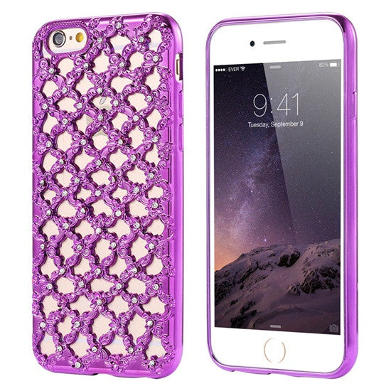 Luxury Hollow Diamond Grid Rhinestones Case For iPhone 7 7 Plus  Soft TPU Plating Glitter Back Cover For iPhone 6 6S Plus 5S SE