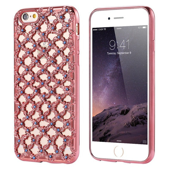 Luxury Hollow Diamond Grid Rhinestones Case For iPhone 7 7 Plus  Soft TPU Plating Glitter Back Cover For iPhone 6 6S Plus 5S SE