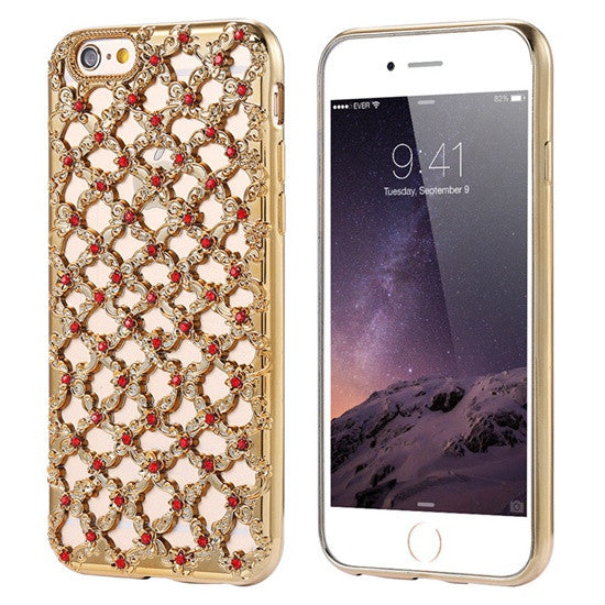 Luxury Hollow Diamond Grid Rhinestones Case For iPhone 7 7 Plus  Soft TPU Plating Glitter Back Cover For iPhone 6 6S Plus 5S SE