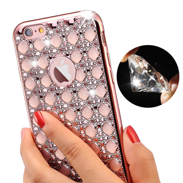 Luxury Gold Bling Glitter Plating Diamond Phone Case For iPhone 7 Plus iPhone 6 6S Plus Soft TPU Back SE 5 5s Cover