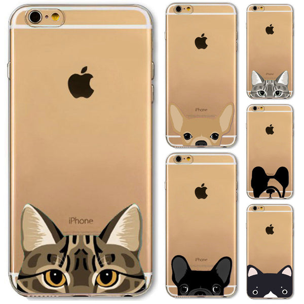 Cute Cartoon Animal Cat Dog BULLDOG Phone Case For iPhone 6 6s Plus 4.7" 5.5" Crystal Clear Soft TPU Gel Flexible Skin Cover